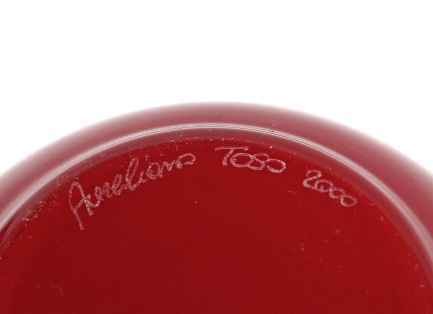 RED MURANO GLASS VASE BY AURELIANO TOSO