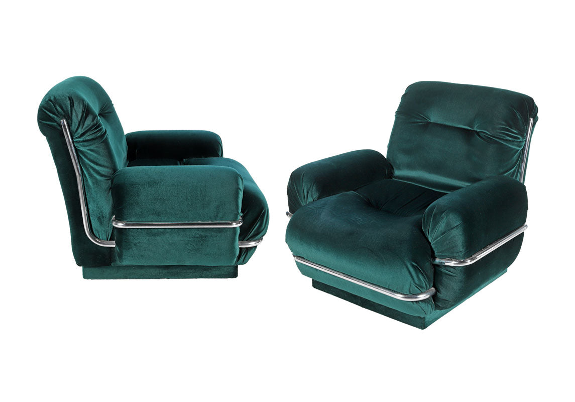 PAIR OF ITALIAN ADRIANO PIAZZESI STYLE ARMCHAIRS