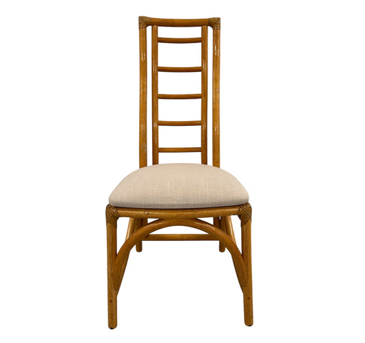 Cadeira vintage em ratã com assento estofado, Rattan Deco Espanha, anos 70–80