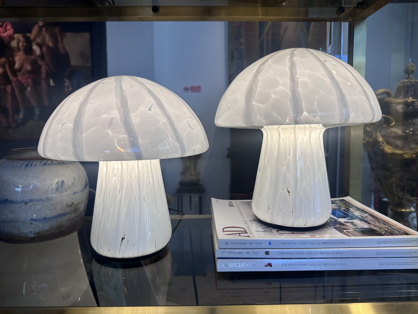 Pair of Mushroom-shaped table lamps in Murano glass