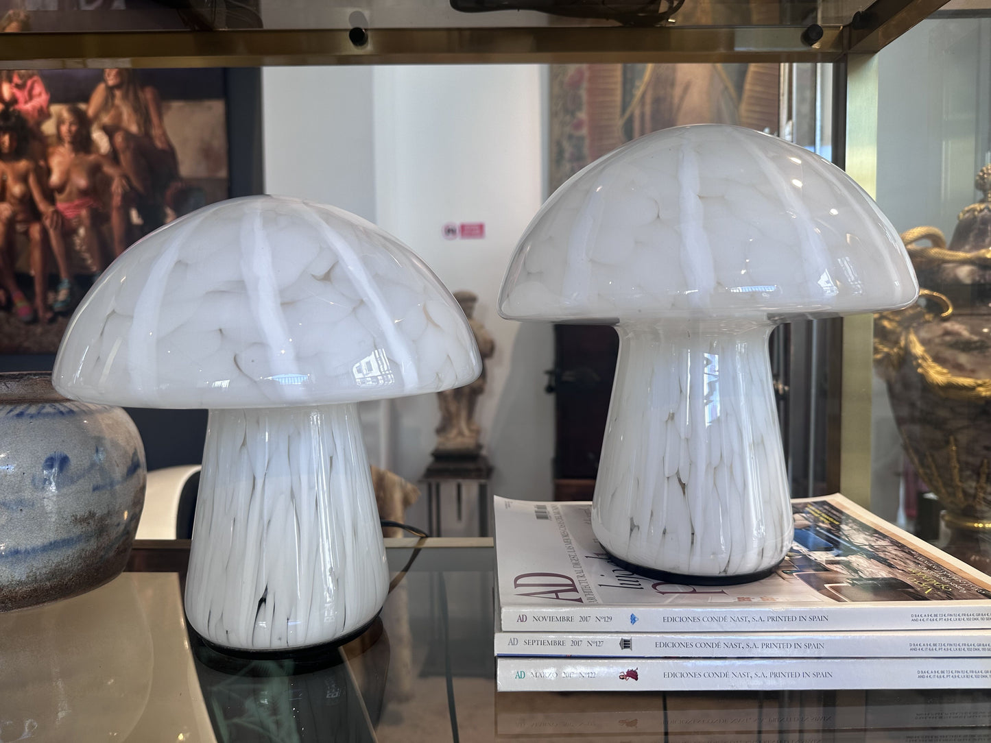Pair of Mushroom-shaped table lamps in Murano glass
