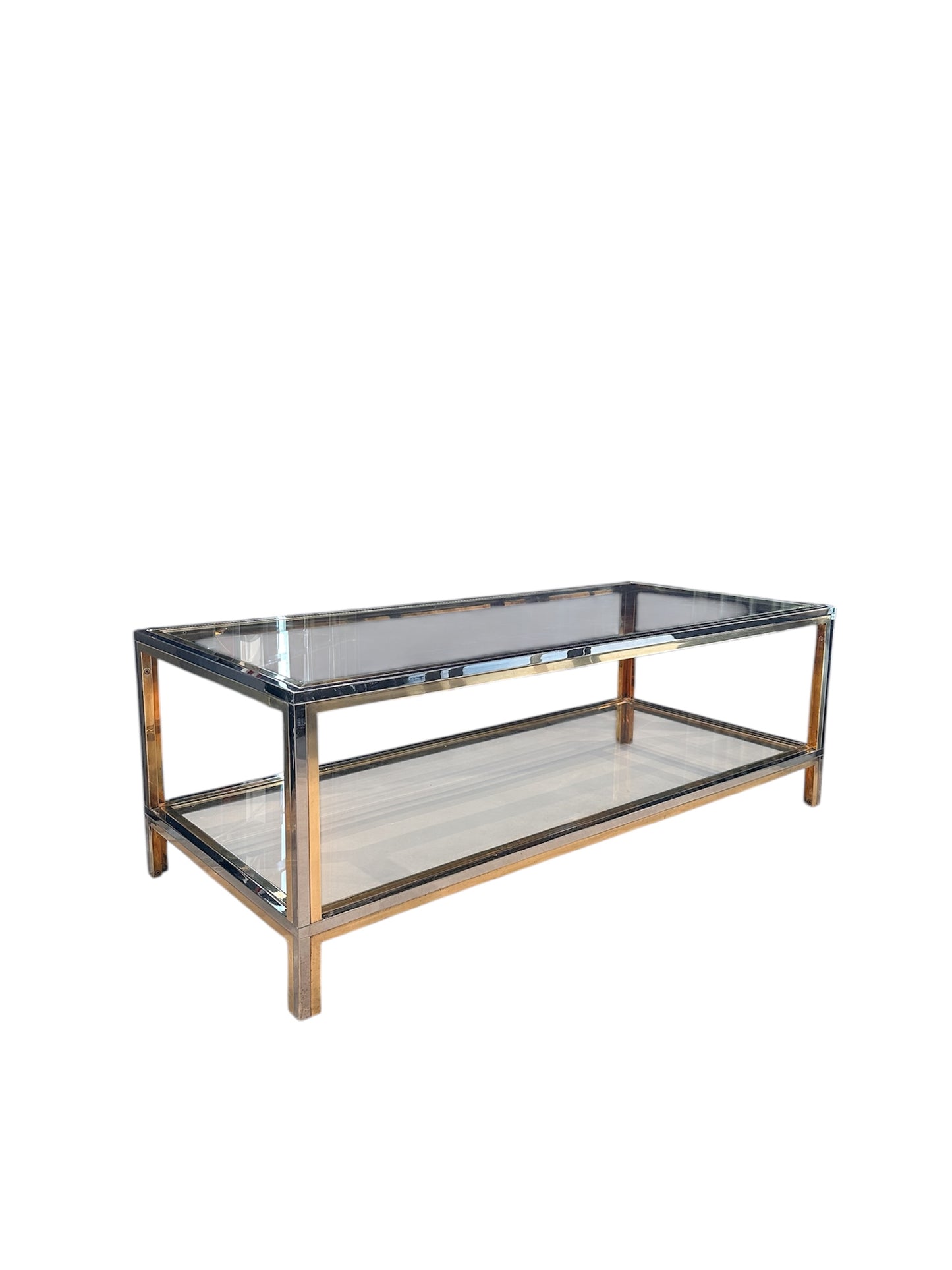 Mesa de centro italiana em latão e metal cromado