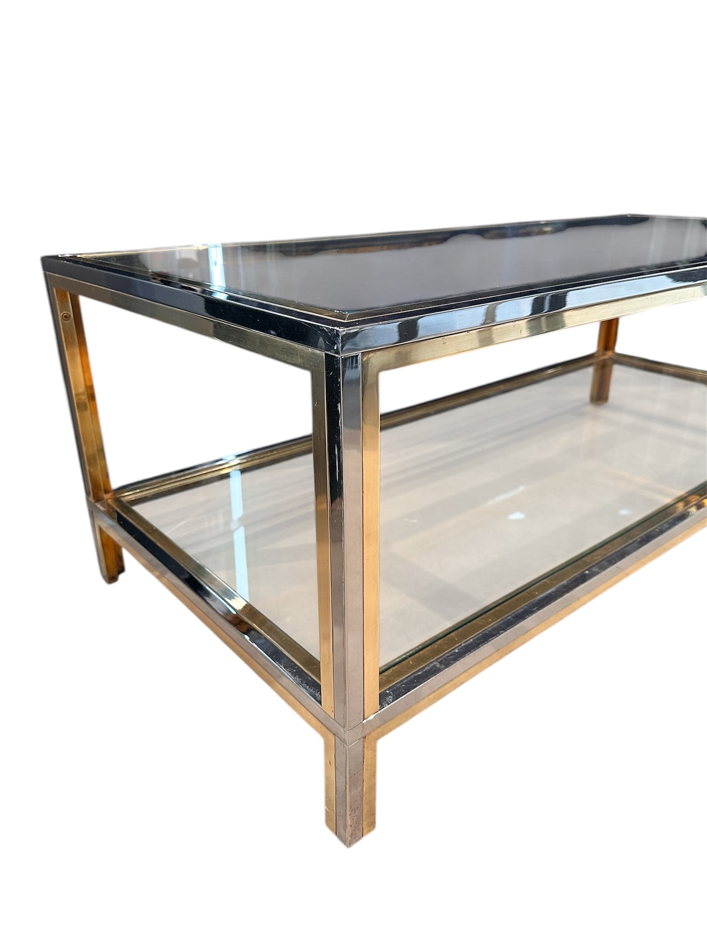 Mesa de centro italiana em latão e metal cromado