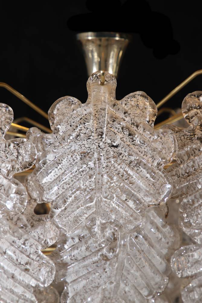 ITALIAN PENDANT LAMP WITH MURANO GLASS LEAVES BY MAZZEGA