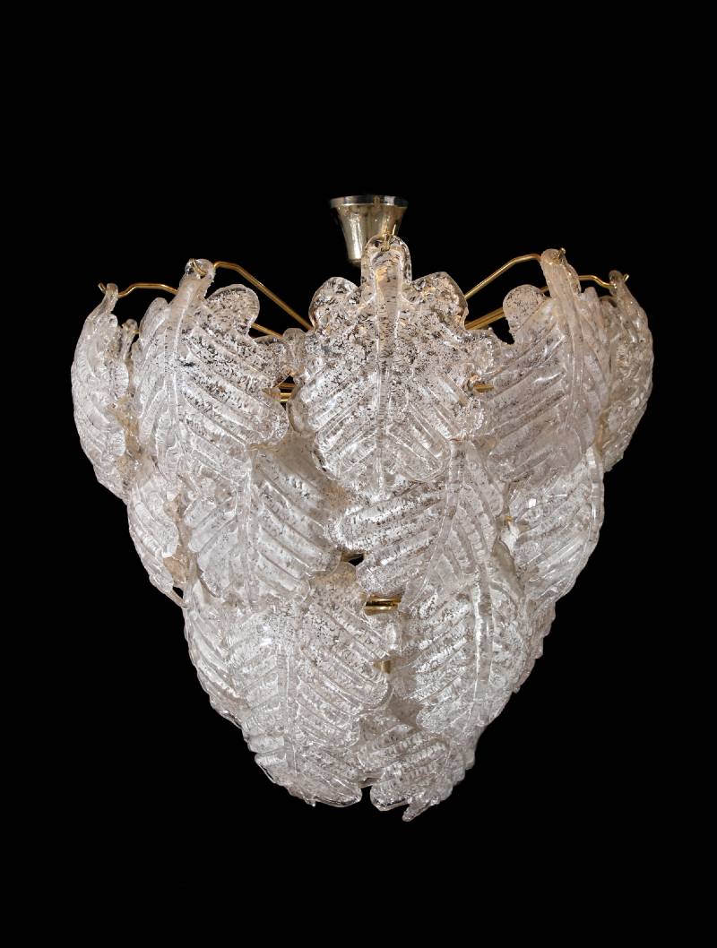 ITALIAN PENDANT LAMP WITH MURANO GLASS LEAVES BY MAZZEGA