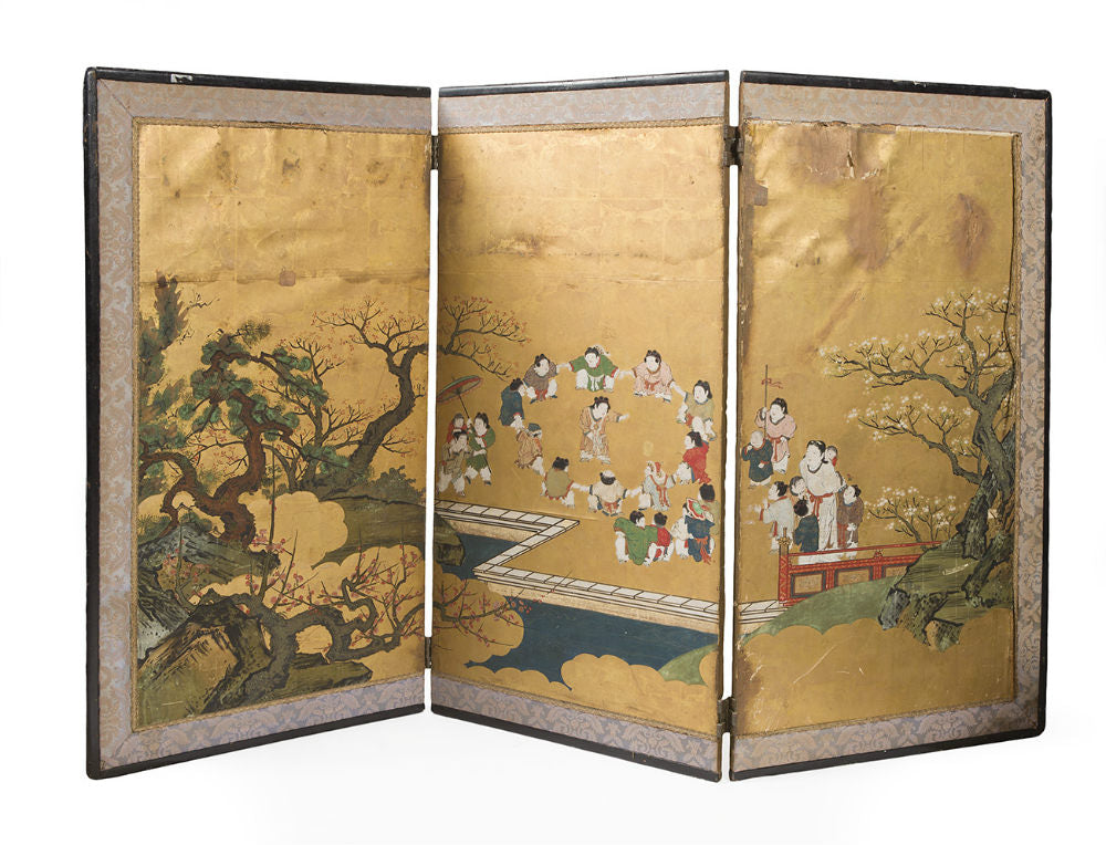 Pair of Japanese folding screens. Edo period.