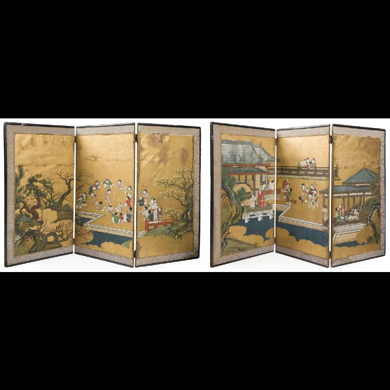 Pair of Japanese folding screens. Edo period.