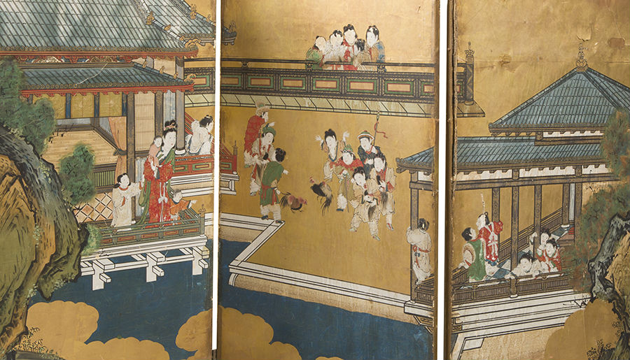 Pair of Japanese folding screens. Edo period.