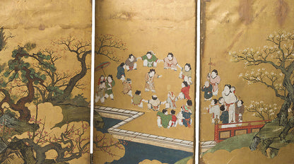 Pair of Japanese folding screens. Edo period.