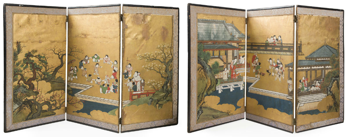 Pair of Japanese folding screens. Edo period.