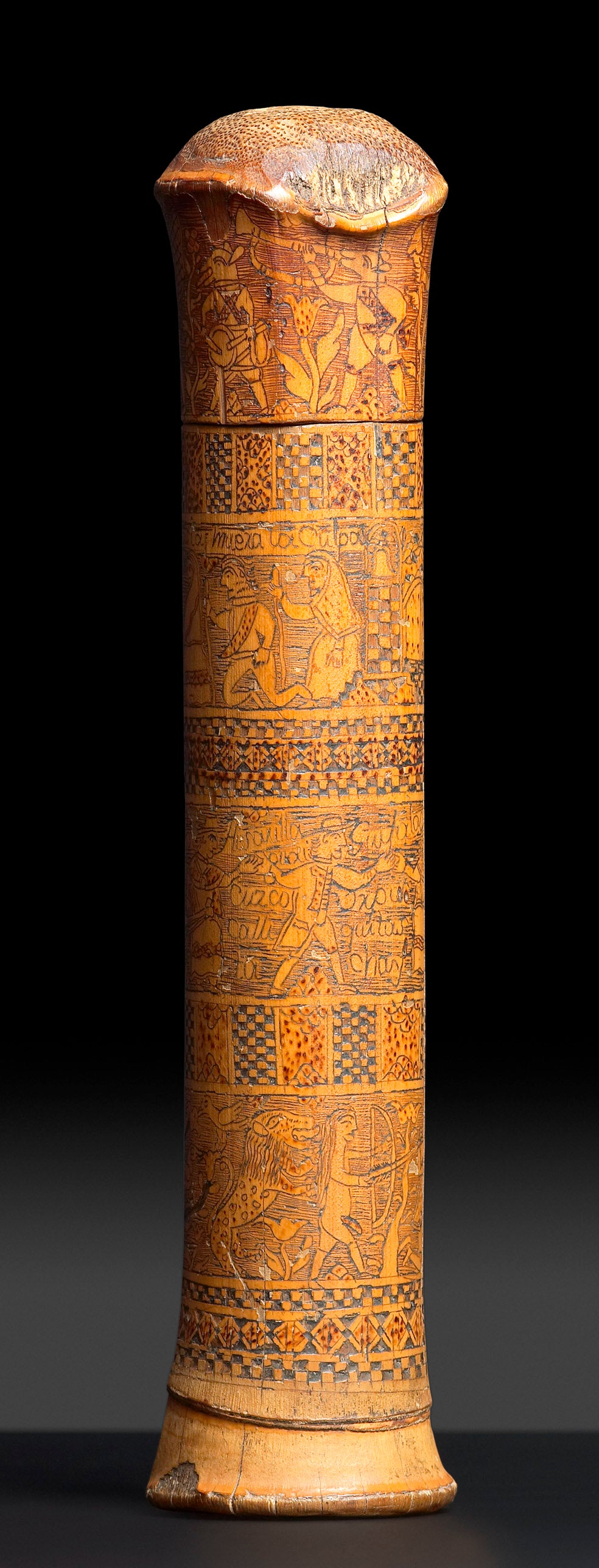 Bamboo colonial case with carved inscriptions