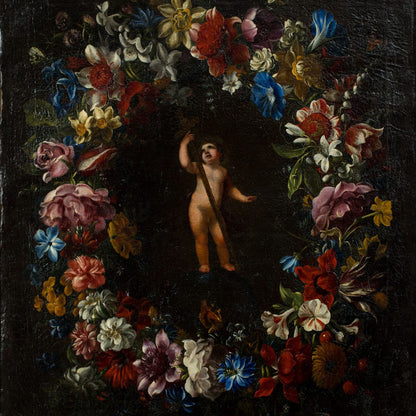 Italian School ”Jesus In Garland Of Flowers”