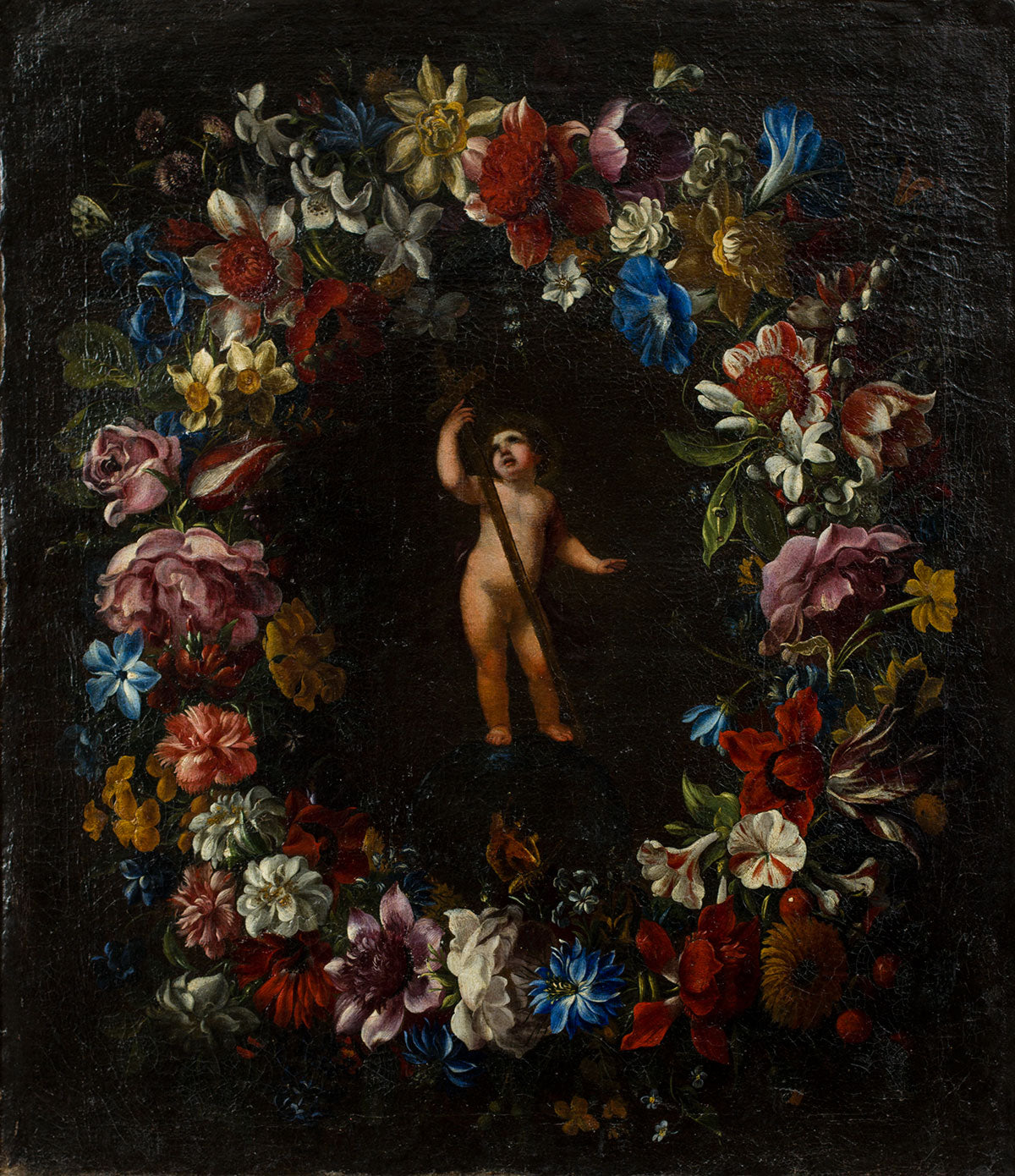 Italian School ”Jesus In Garland Of Flowers”