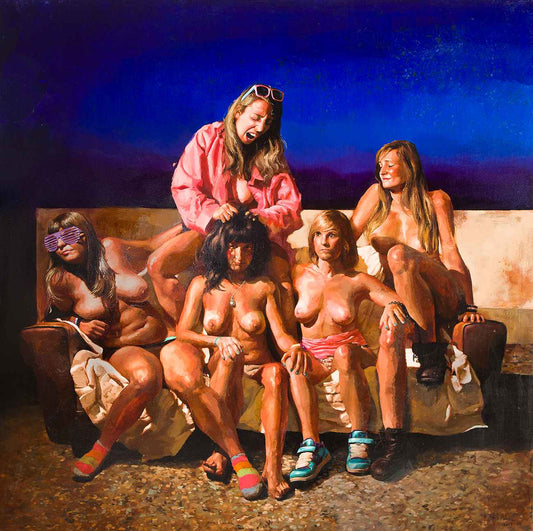 Óleo sobre tela intitulado "Mujeres" de Javier Ruiz Pérez