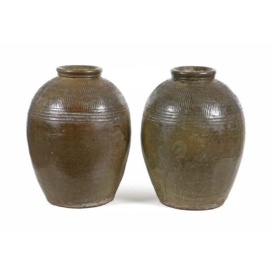 ANTIQUE PAIR OF CHINESE CERAMIC PICKLING JAR