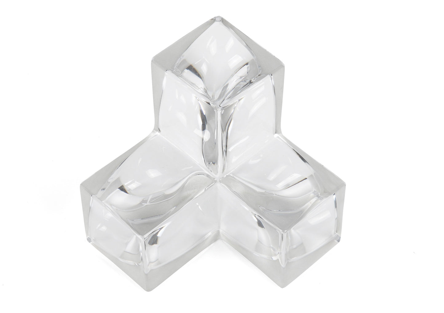 THREE SECTION CUBIST CLEAR AND FROSTED CRYSTAL BOWL BY DAUM