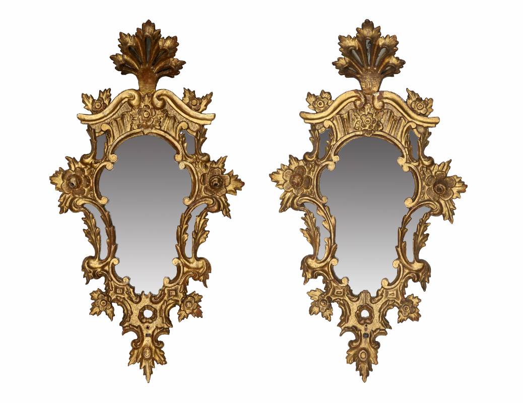 Pair of Spanish mirrors with golden wood frame.