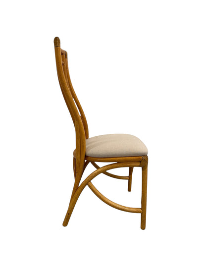 Vintage Rattan Chair with Upholstered Seat, Rattan Deco Spain, 1970s–80s