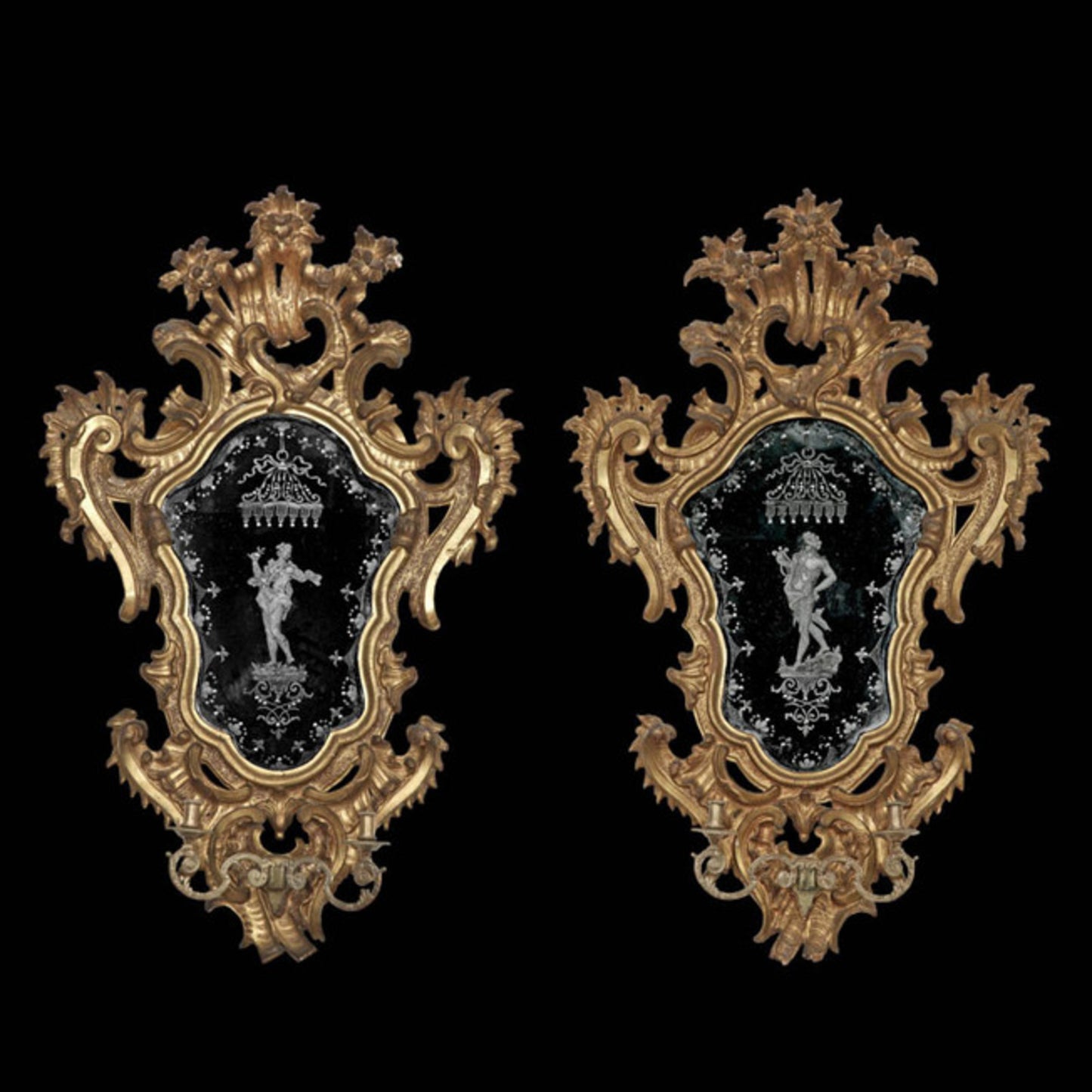 PAIR OF 18TH C. ENGRAVED MIRRORS