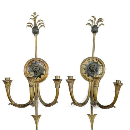 Pair of three-light wall sconces with “Grotesque masks”